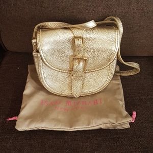 Issac Mizrahi mini gold leather crossbody bag